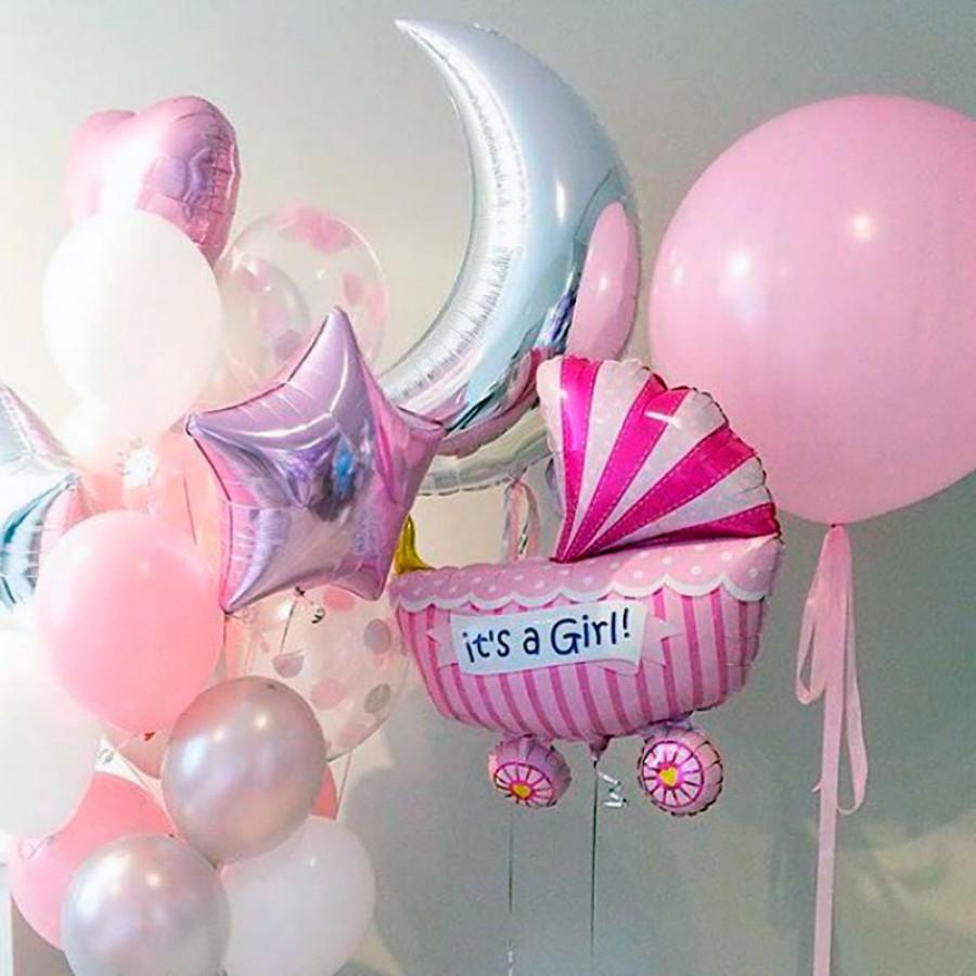 Foil balloon "Pink stroller. It's a girl"