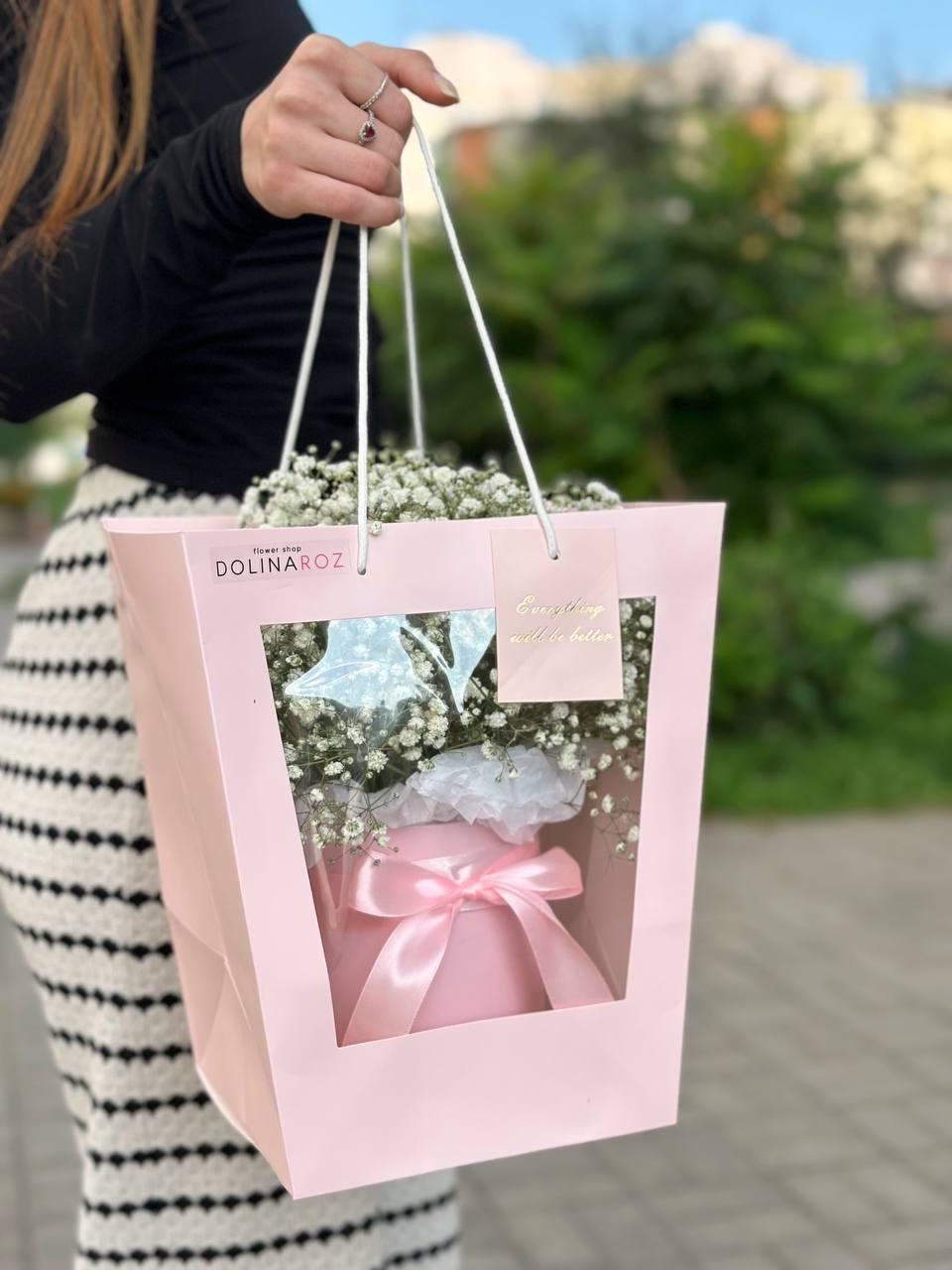 Box of gypsophila "White in pink"