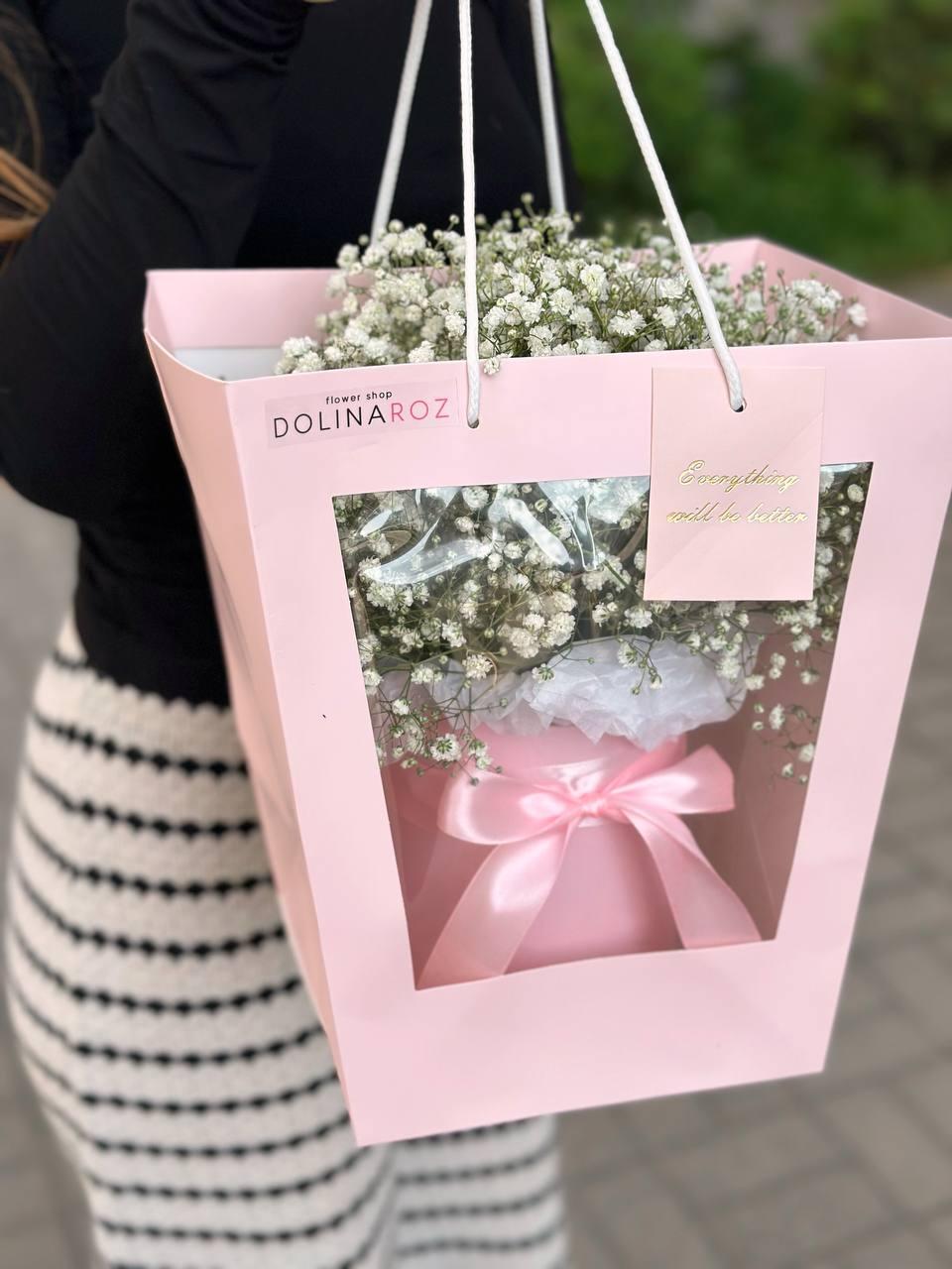 Box of gypsophila "White in pink"