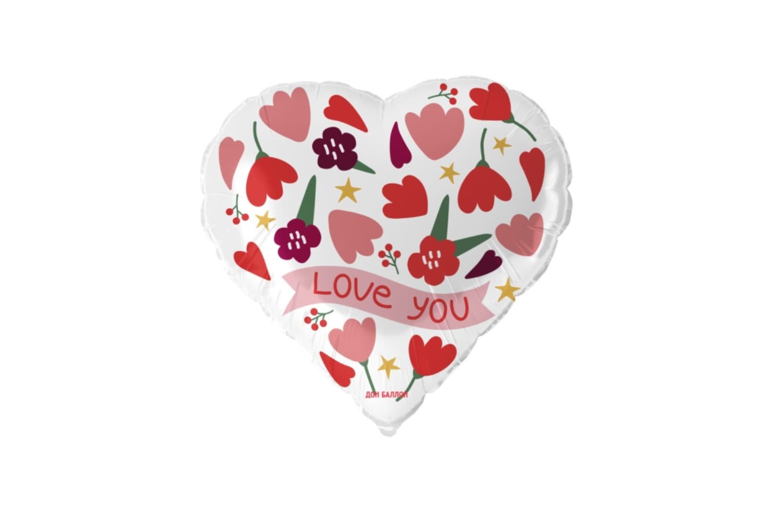 Фольгированный шар "Сердце, Love you (цветочки)"