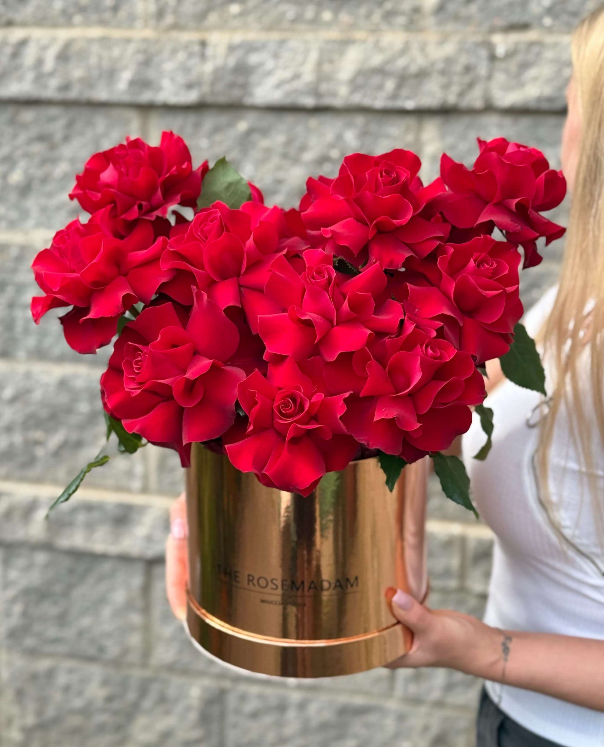 French Roses in a Box "Red Onyx"