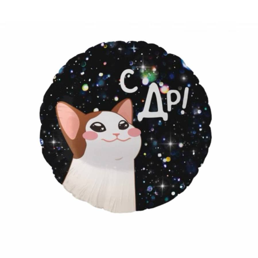 Фольгированный шар "Круг, С ДР! (котик)"