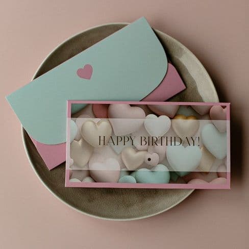 Конверт для денег "HAPPY BIRTHDAY! Цветные сердца"