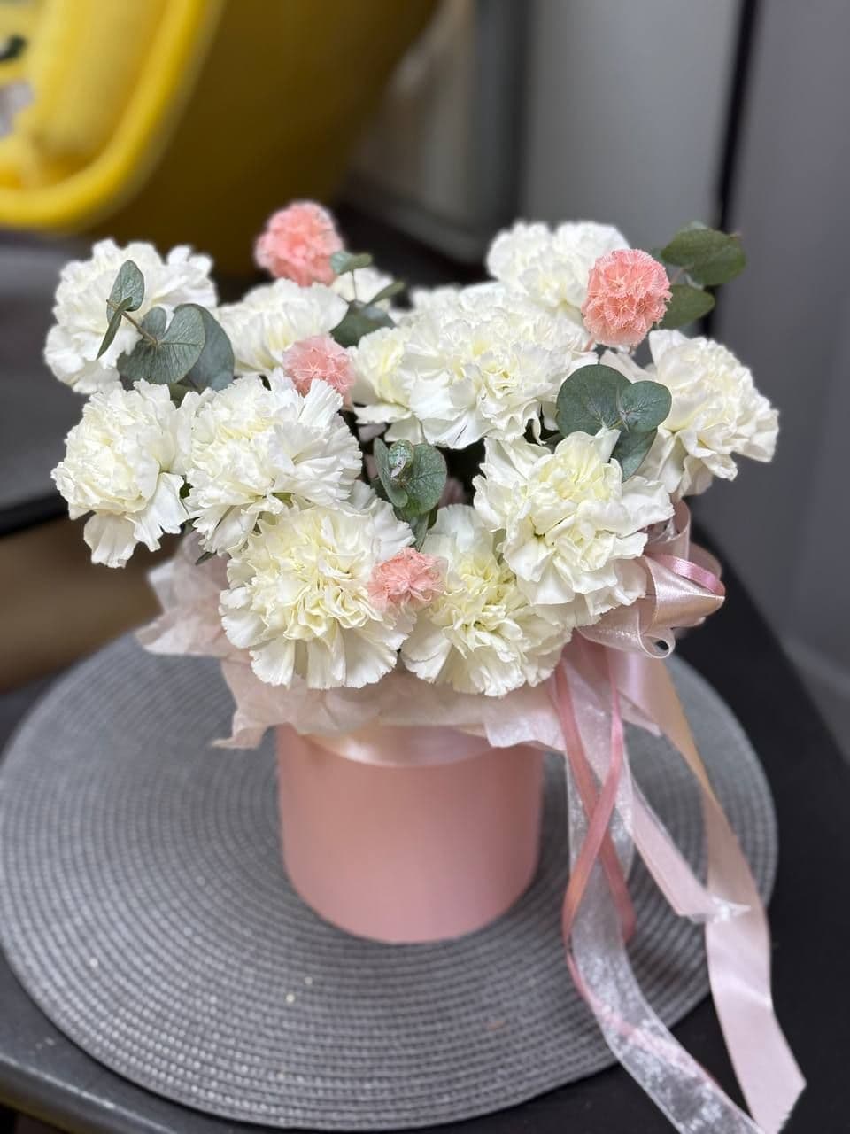 Box of White Scabiosa Carnations