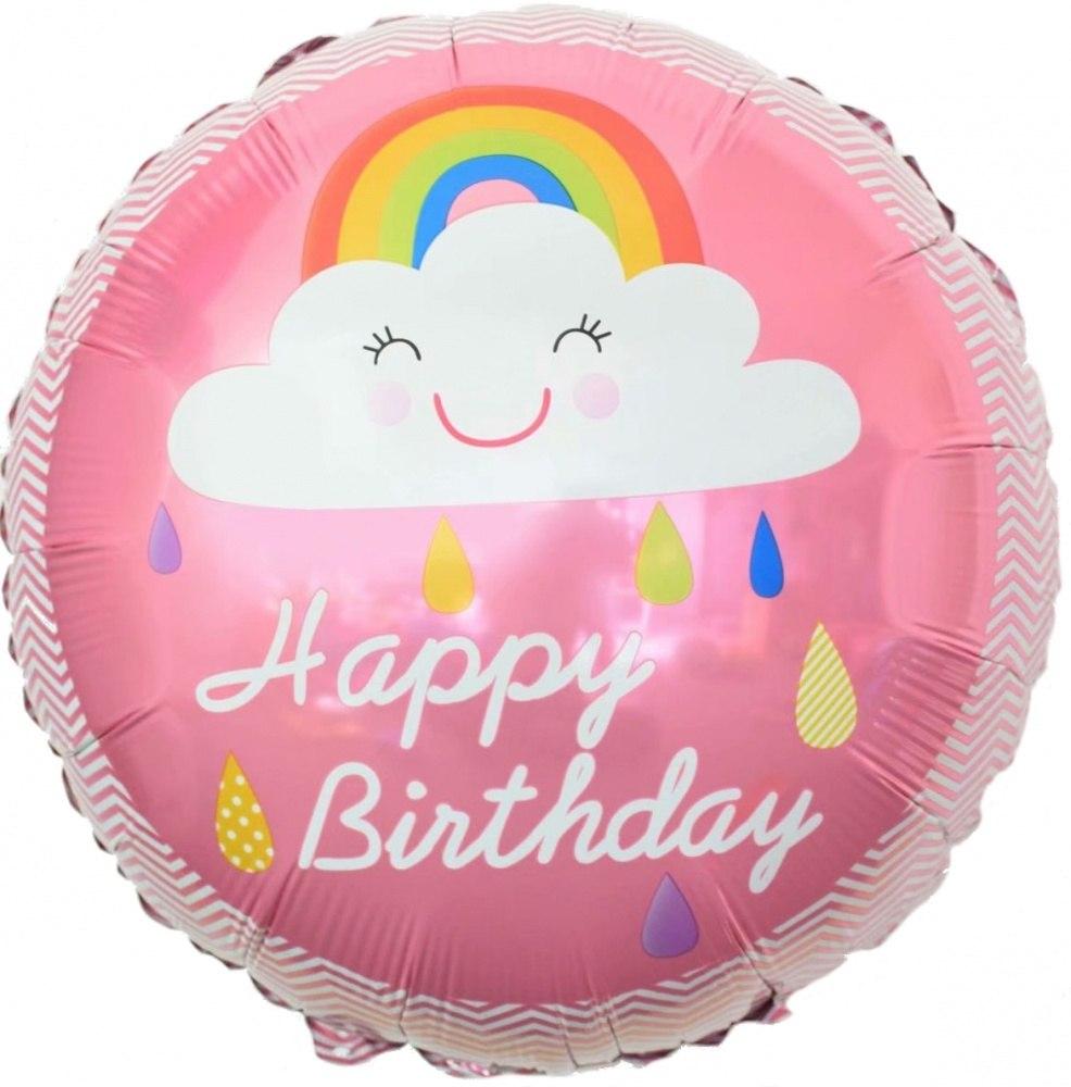Foil balloon "Circle, Happy Birthday! (cloud and rainbow), Pink"