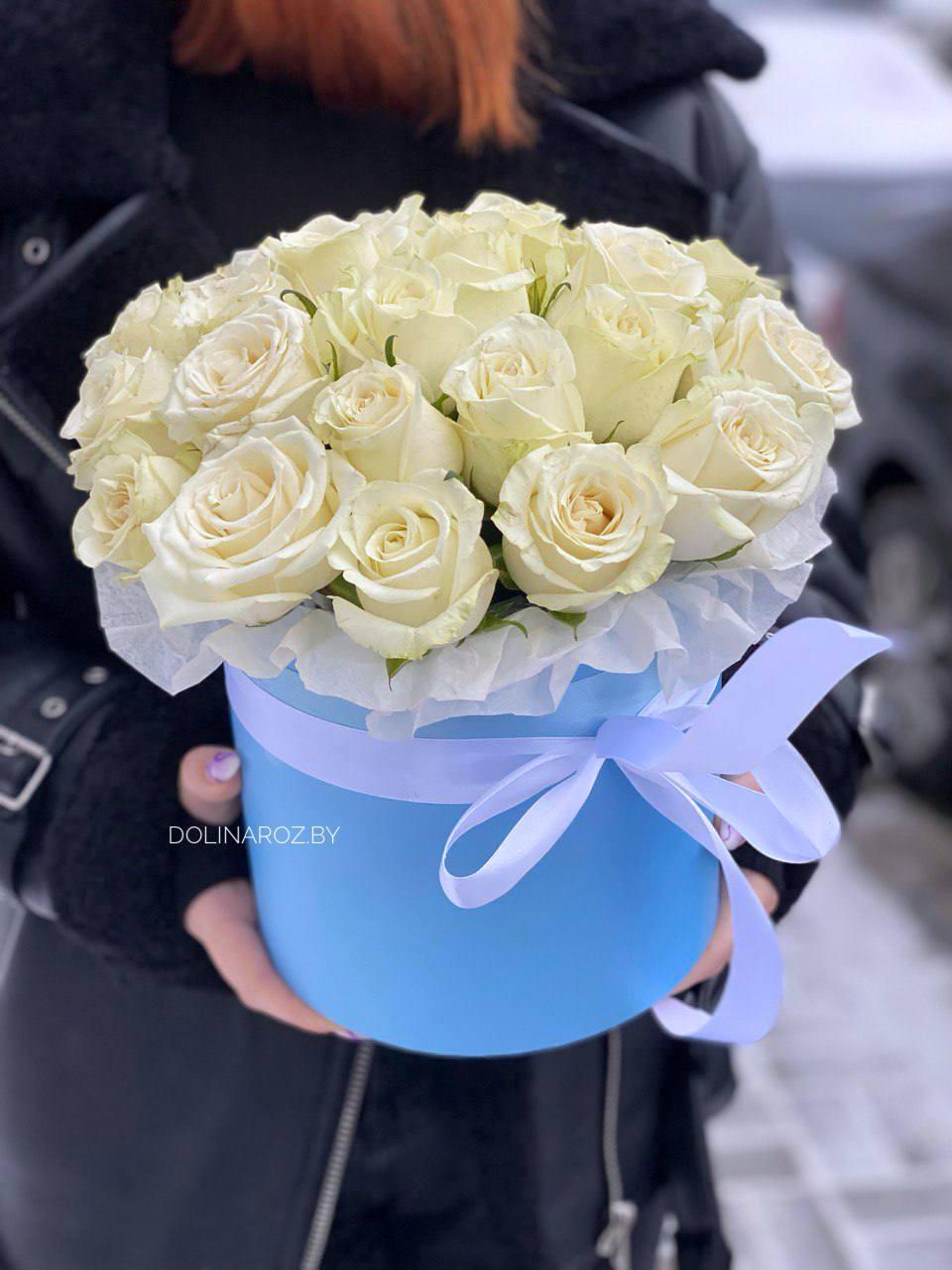 Box with 25 white roses