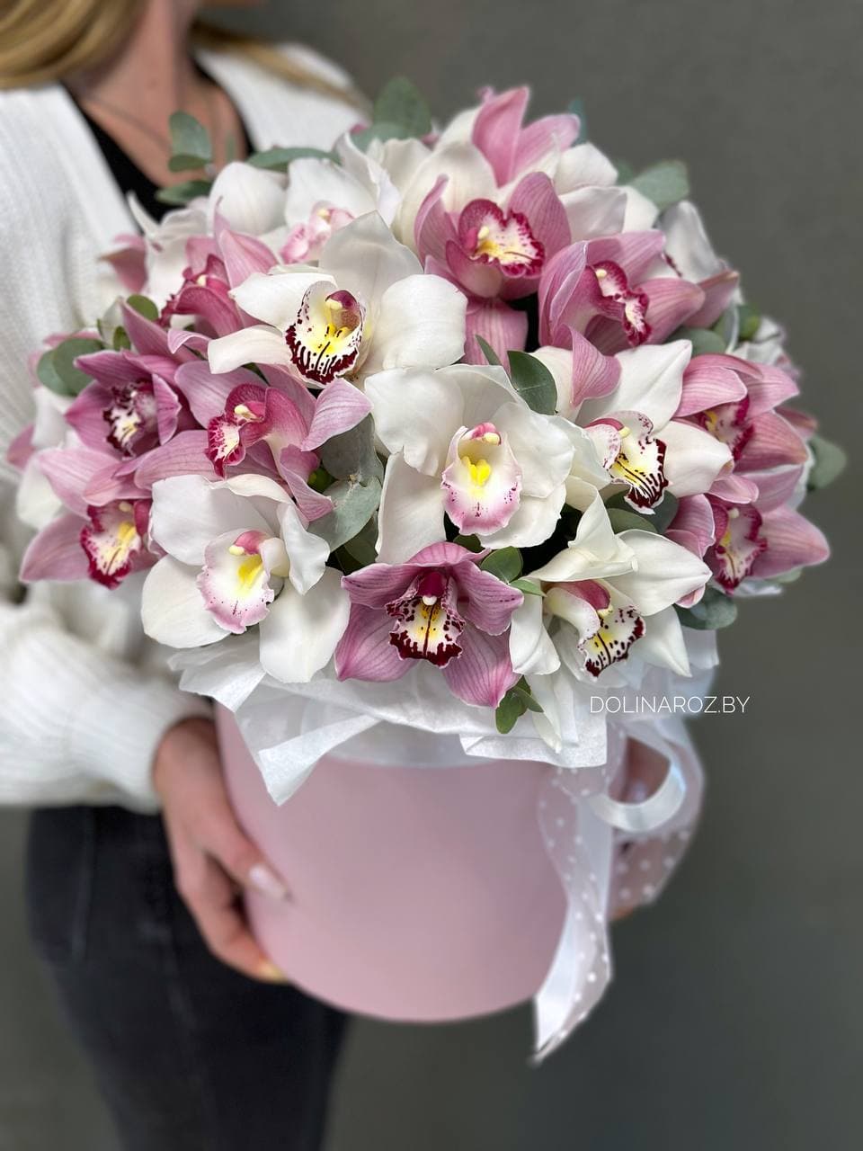 Цимбидиум в коробке "39 с эвкалиптом"