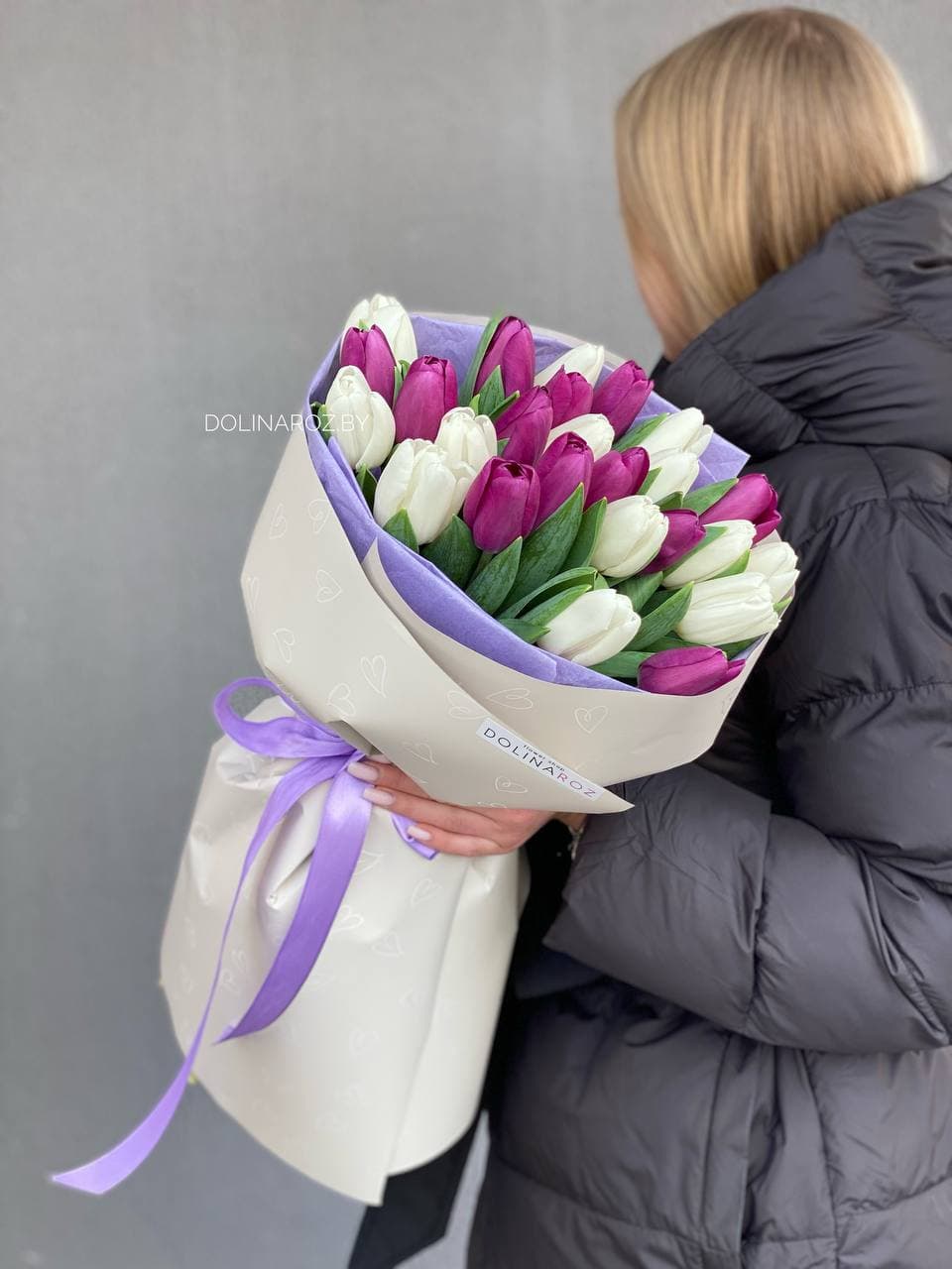Букет тюльпанов «Бело-фиолетовый 25»
