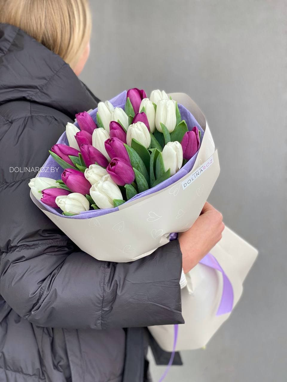Букет тюльпанов «Бело-фиолетовый 25»